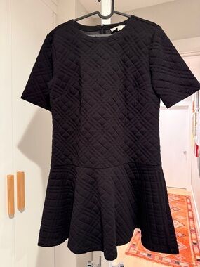 LOFT Black Quilted Short Sleeve Peplum Dress